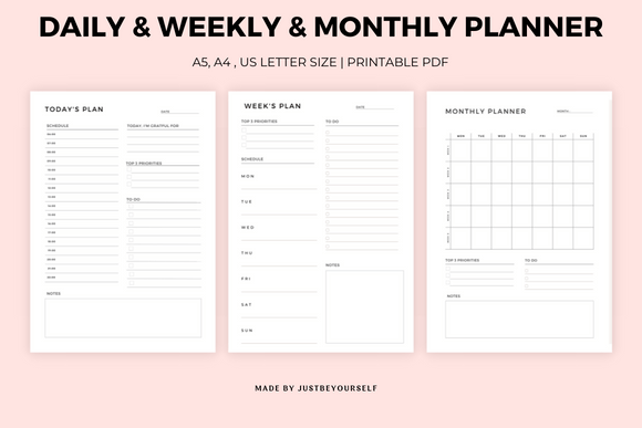 Download Daily, Weekly, Monthly Planner Printable - Month Collection