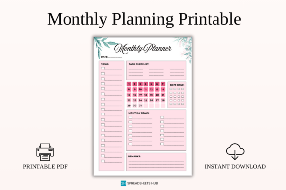 Download Elegant Monthly Planning Printable PDF - Month Collection