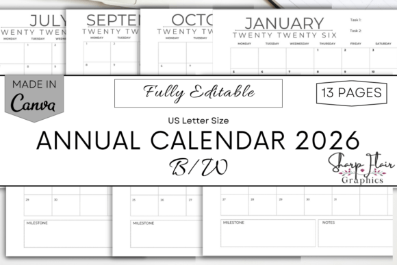 Download Calendar 2026 | Monthly Bundle | Canva - Month Collection