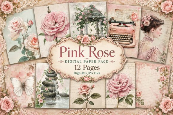 Download Vintage Pink Rose Junk Journal Paper - Journal paper Collection