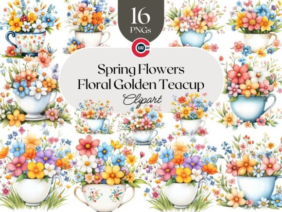 Download Floral Golden Teacup Overflowing Flowers - Premium Resources